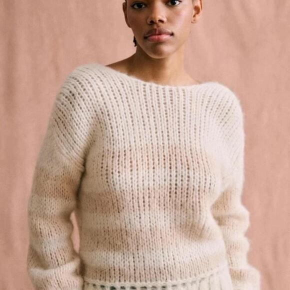 Sezane Sweaters - Sezane Alpaca/ Wool blend Chunky knit reversible cream stripe sweater S